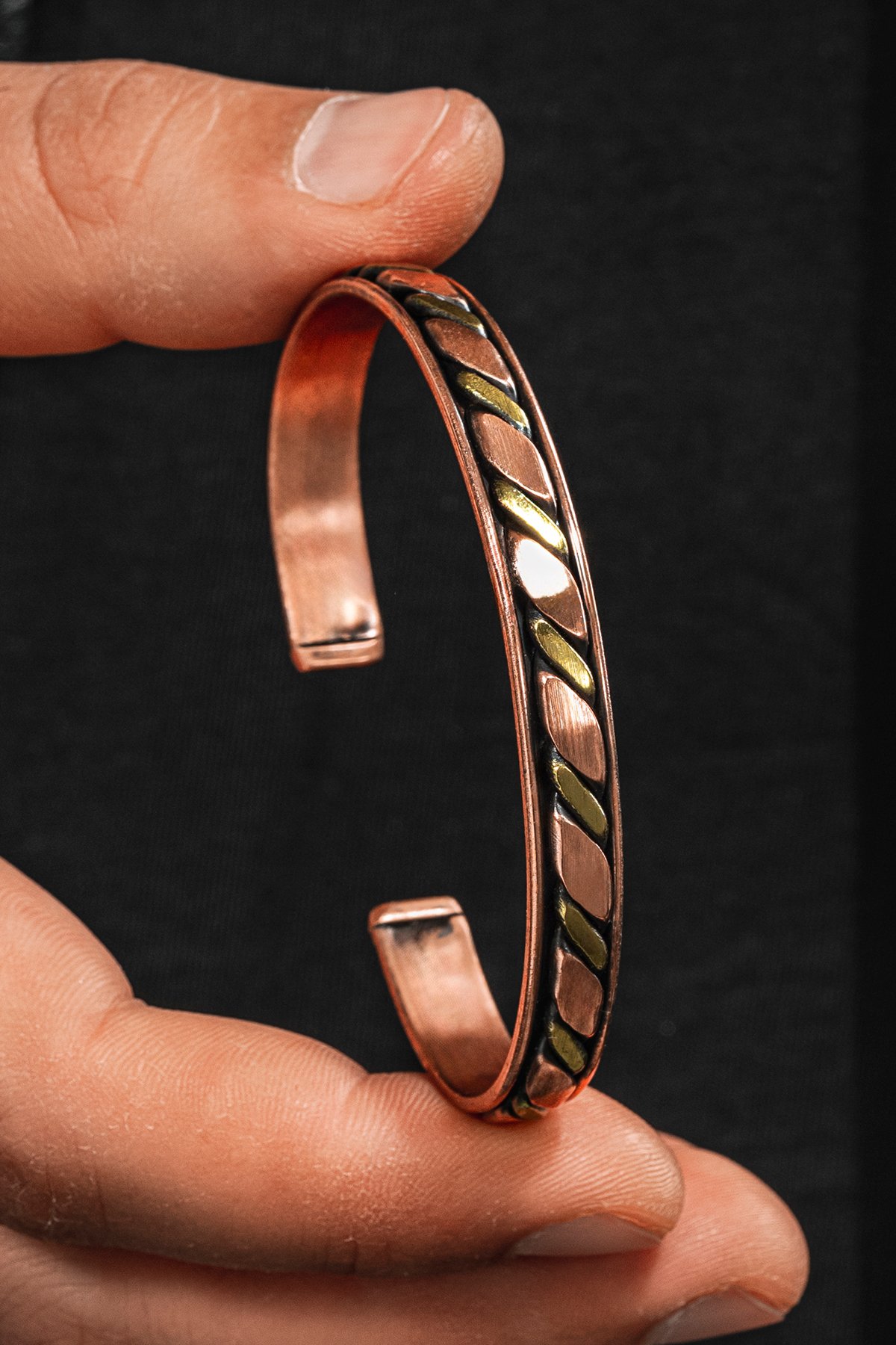 Copper Drop Bakır Kelepçe Bilezik Erkek Kadın Kuvars Taşı ve Metal Kutulu