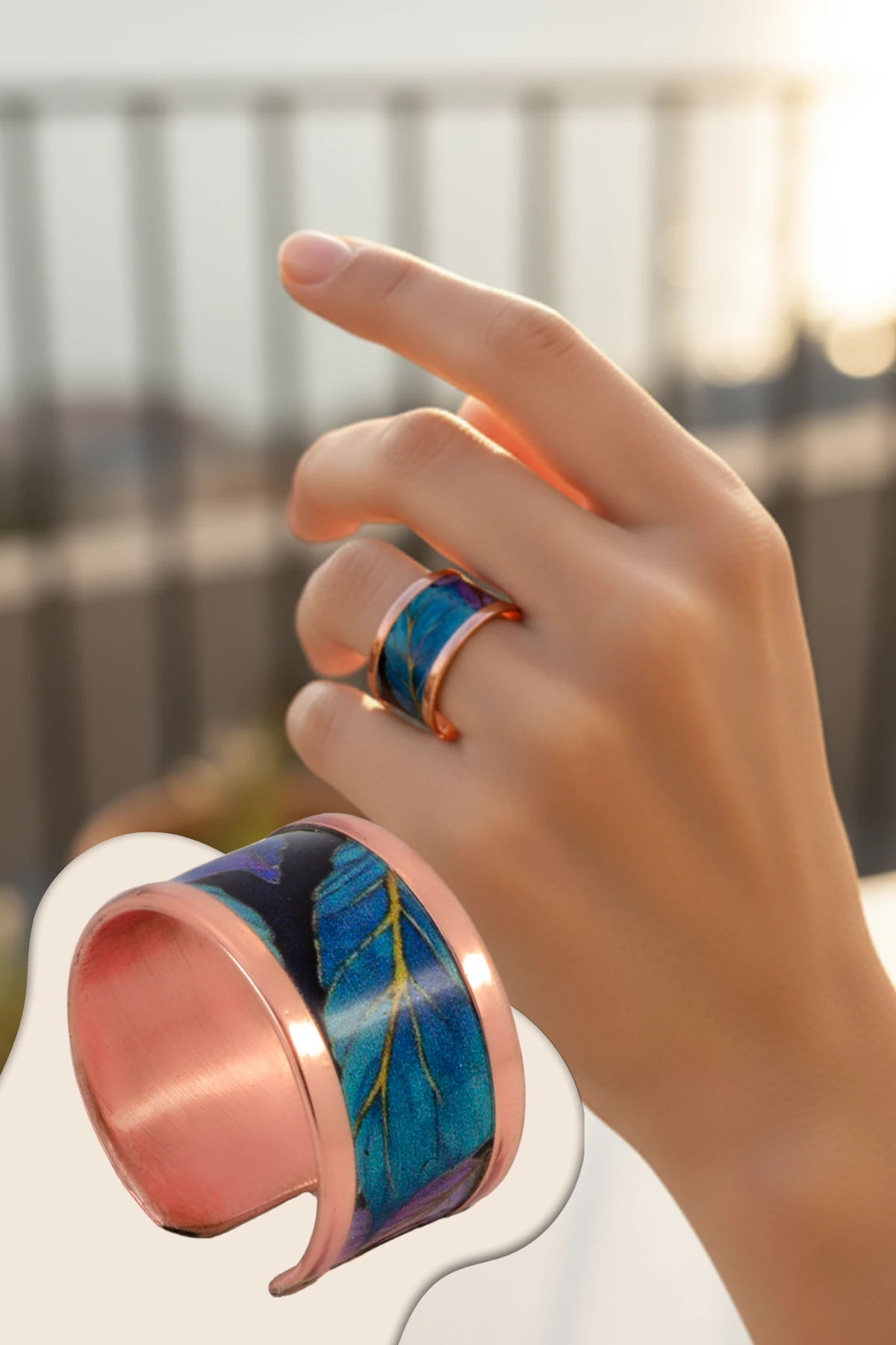 Kadın Bakır Bileklik Yüzük Set - Elisa Model Özel Baskı Metal Kutu Ve Kuvars Taşı