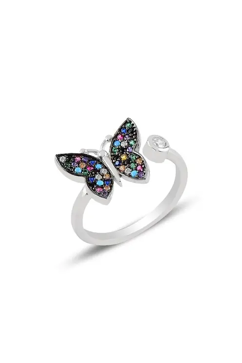 Mix Stone-set Butterfly Motif 3 Silver Women's Ring GYZKLBKMDL3-GMS