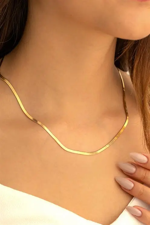 Italyan Yassı 18 K Gold Plated Women's Gold Necklace