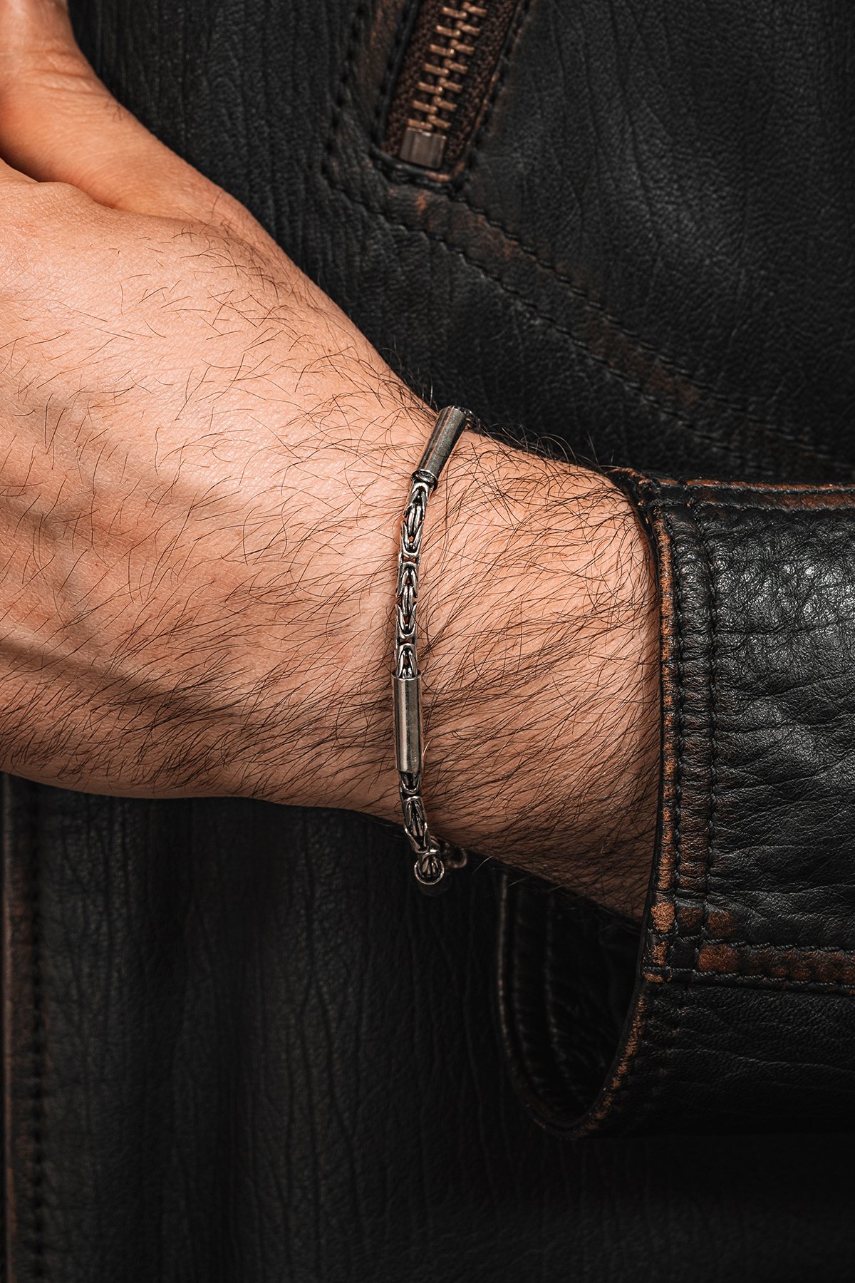 Erkek Kral Gümüş Bileklik Künye Özel Tasarım Silindir Parçalı 3,5mm