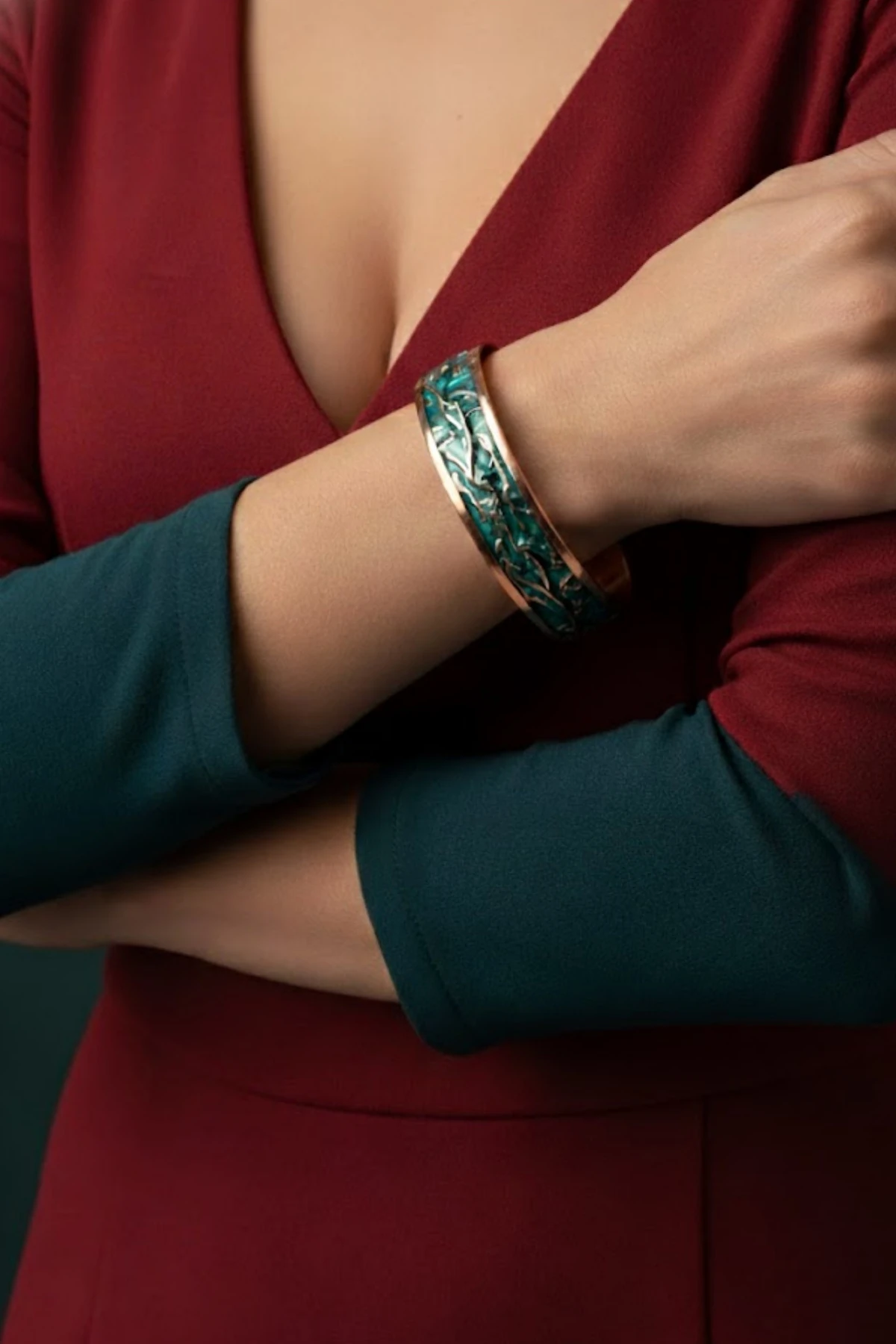 Kadın Bakır Bileklik - Turkuaz Okyanus Fısıltısı Model Bakır Kadın Bileklik