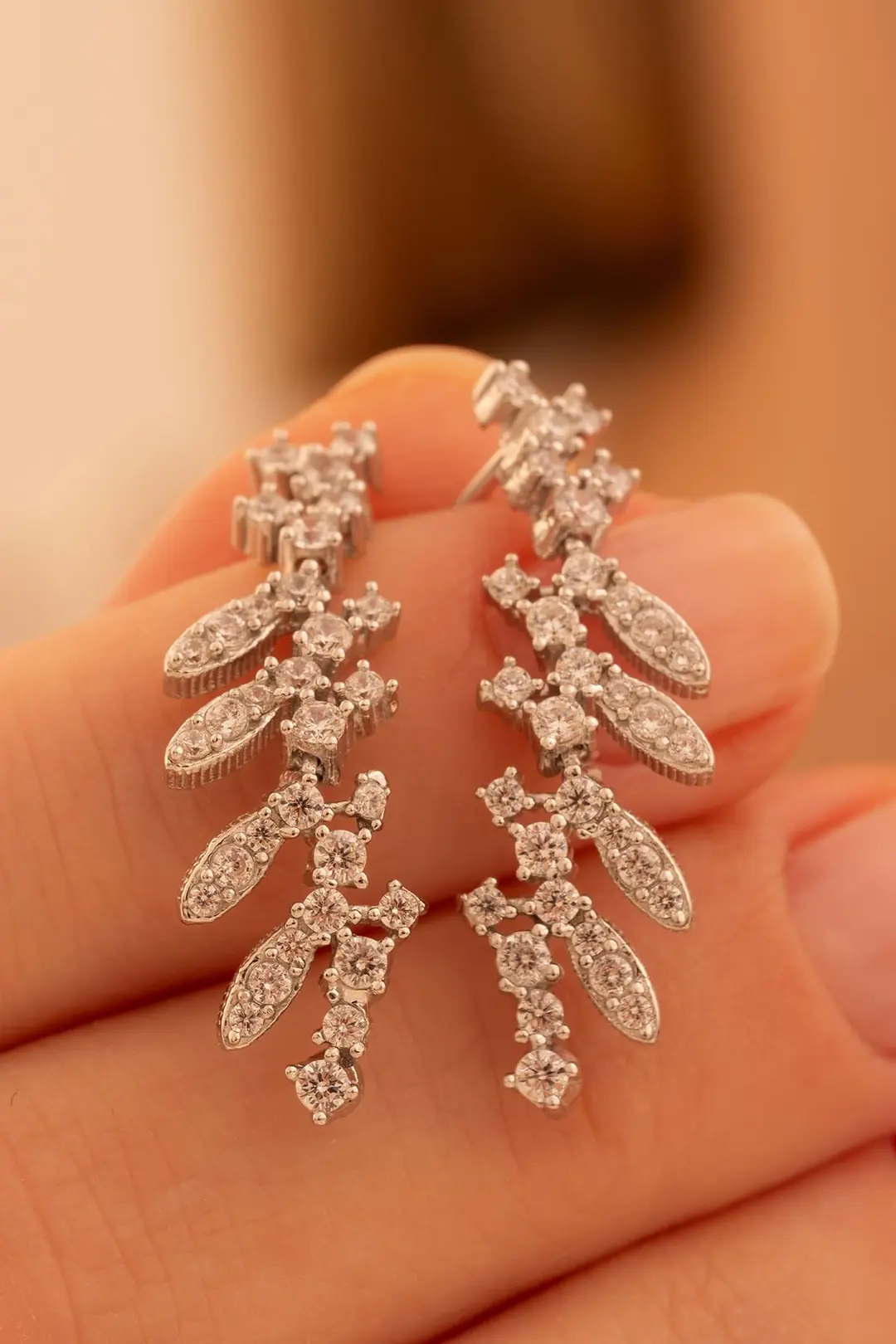 Women's Silver Earrings Nigar Zircon Stone-set Leaf Women's Earrings