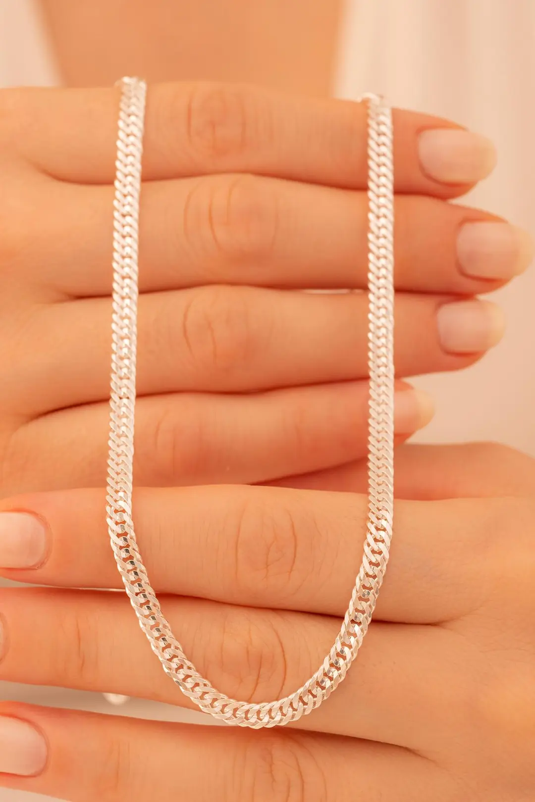 Women's Silver Necklace 4 mm Oluklu Nano Elegant Women's Necklace