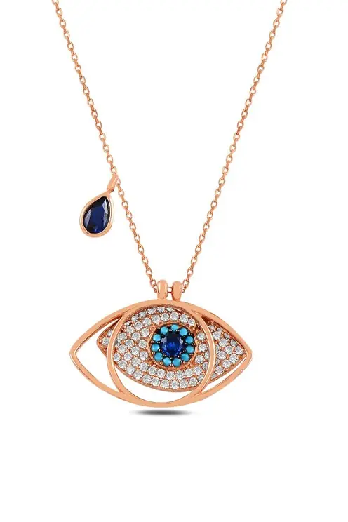 Sapphire Stone-set Rose Eye Silver Women's Necklace GKLGOZMODL9-ROS