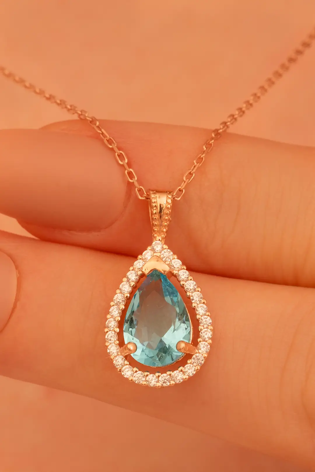 Women's Drop Zircon Stone-set 925 K Silver Necklace Gkldamlatas-ros