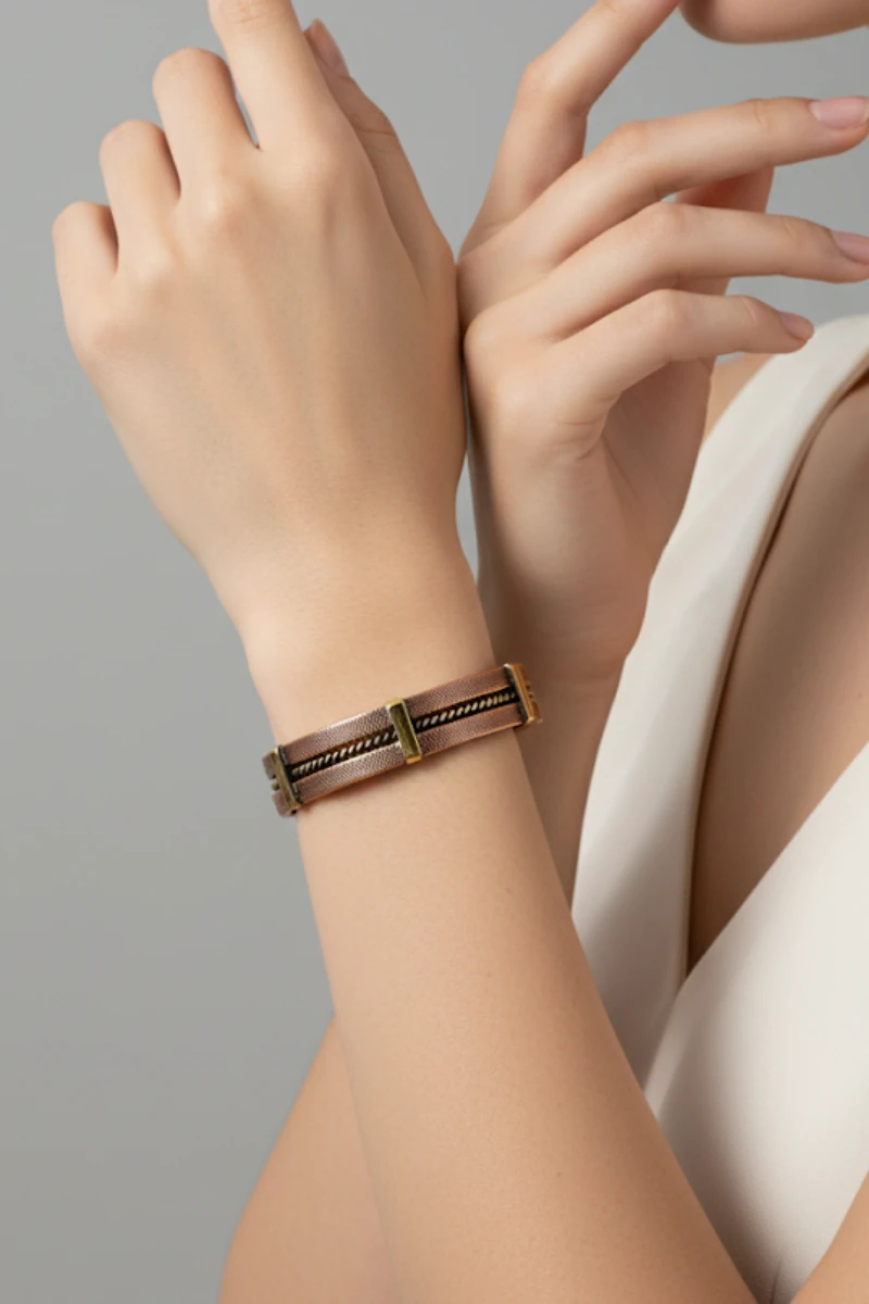 Erkek Kadın Bakır Bileklik - Atlas Otantik Model Bakır Bilezik Metal Kutu Ve Doğal Taşlar