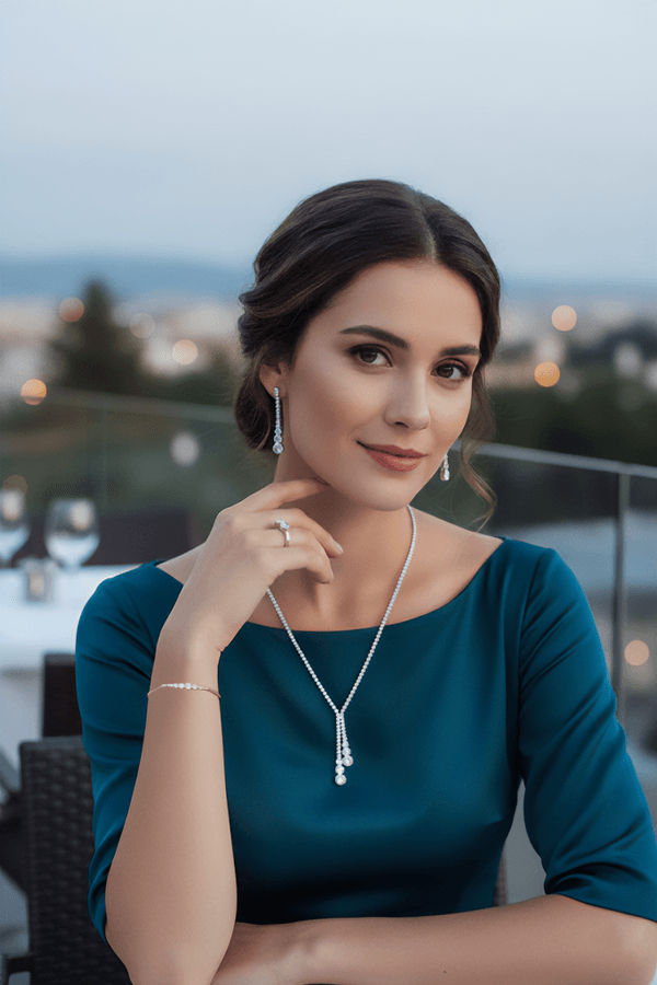 Çağ Bayan Zirkon Taşlı Gümüş Su Yolu Set - Kolye, Bileklik, Küpe, Yüzük