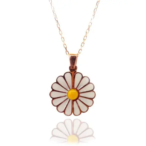 Daisy White Yellow Enamel Gizli Name Women's Silver Necklace GKLBYZPPTYI