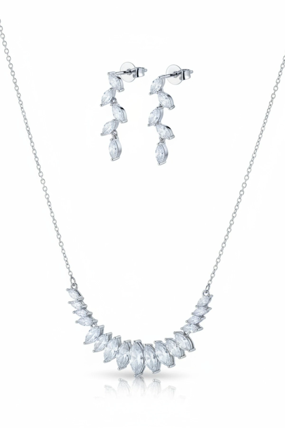 Kadın Bijuteri Kolye Küpe Set - Esmerelda Model Baget ve Zirkon Taşlı Zarif Su Yolu Set