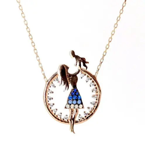 Blue Stone-set Anne Baby Rose Color Women's Silver Necklace