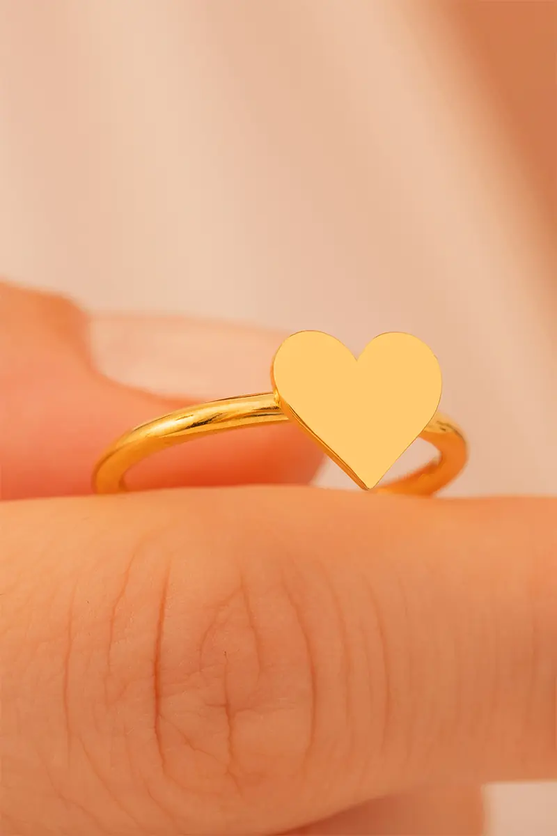 Women's Silver Ring Handcrafted Gold Plated Heart Motif Slim Women's Ring