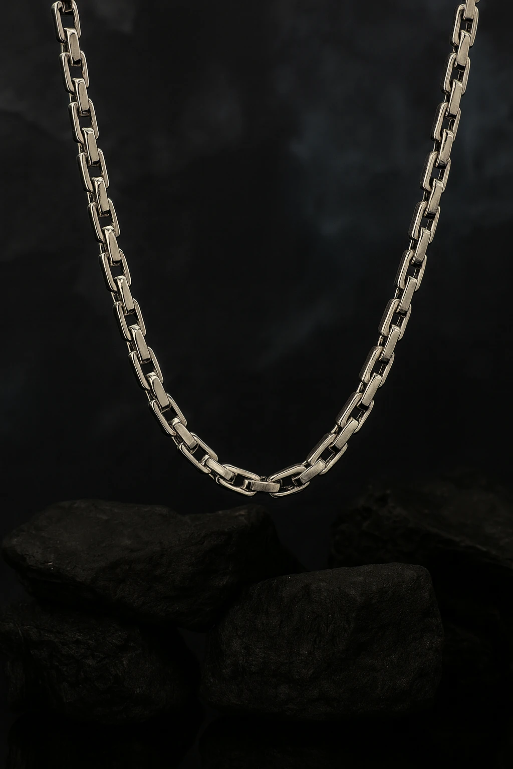 Erkek Çelik Kolye - Düz Kare Kral Zincir Model Erkek Kolye Parlak Görünümlü Tasarım