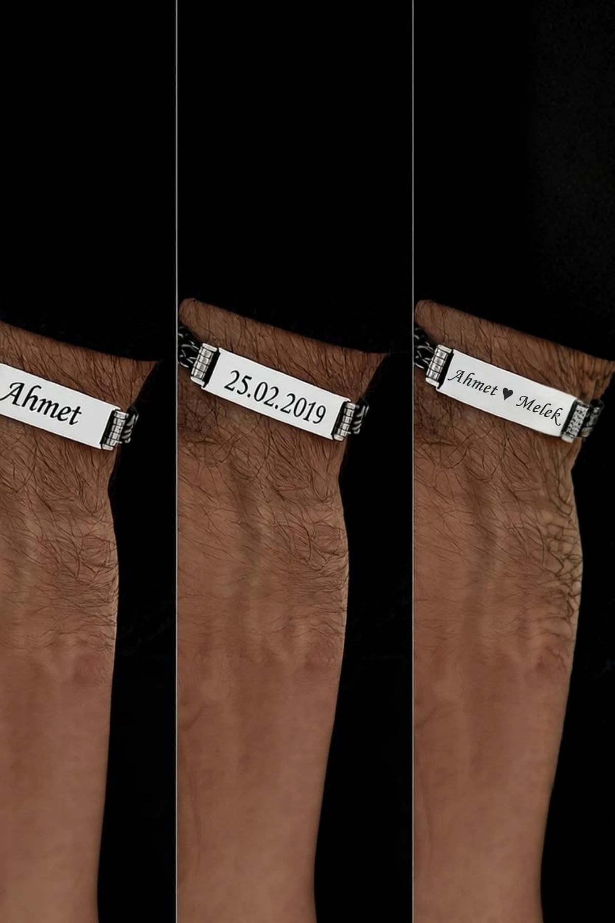 Erkek Gümüş Bileklik - İsim Tarih Yazılabilen Çift Kral Künye 925 Ayar Gümüş Bileklik