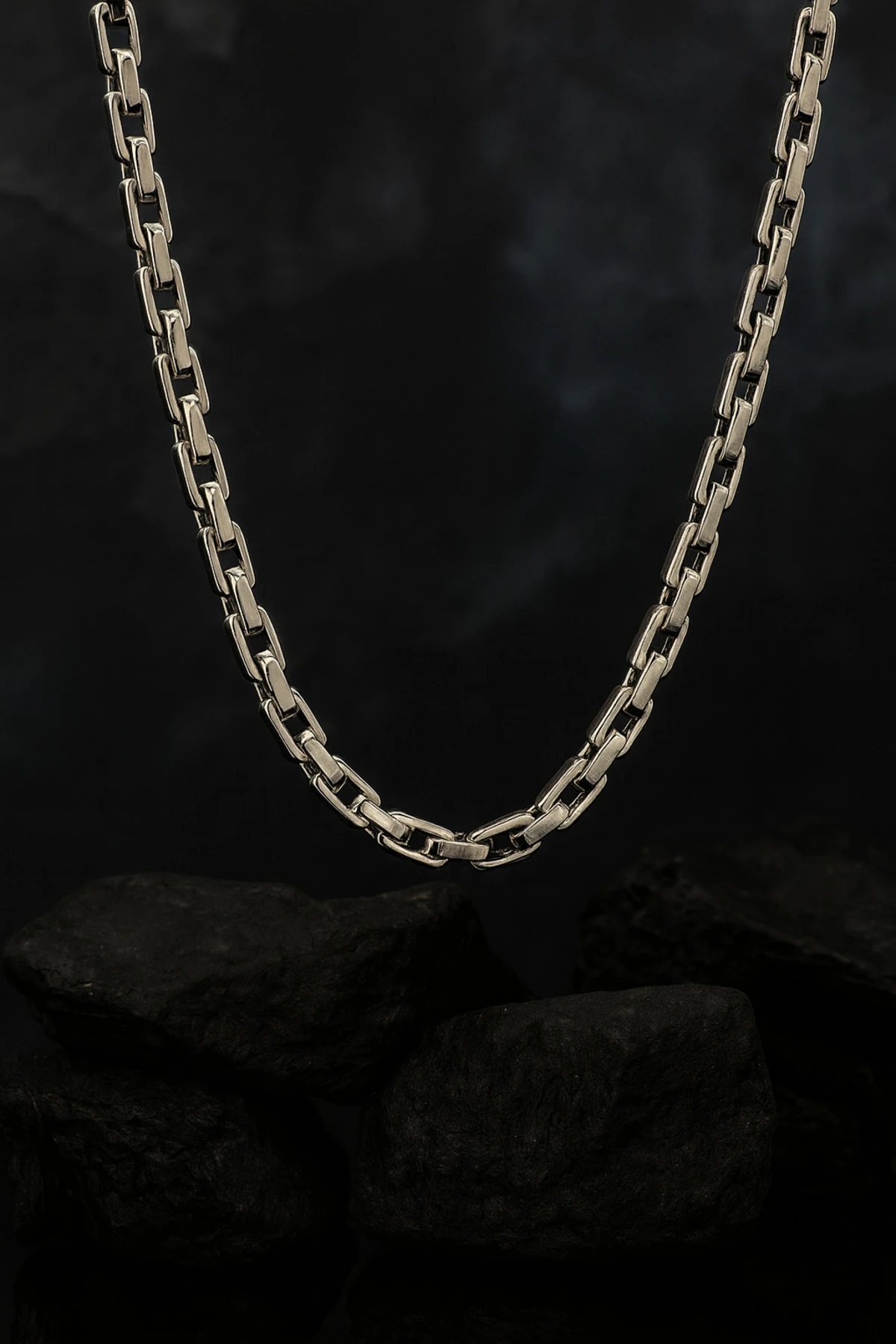 Erkek Çelik Kolye - Düz Elegant Model Parlak Paslanmaz Kararmaz Çelik Erkek Kolye