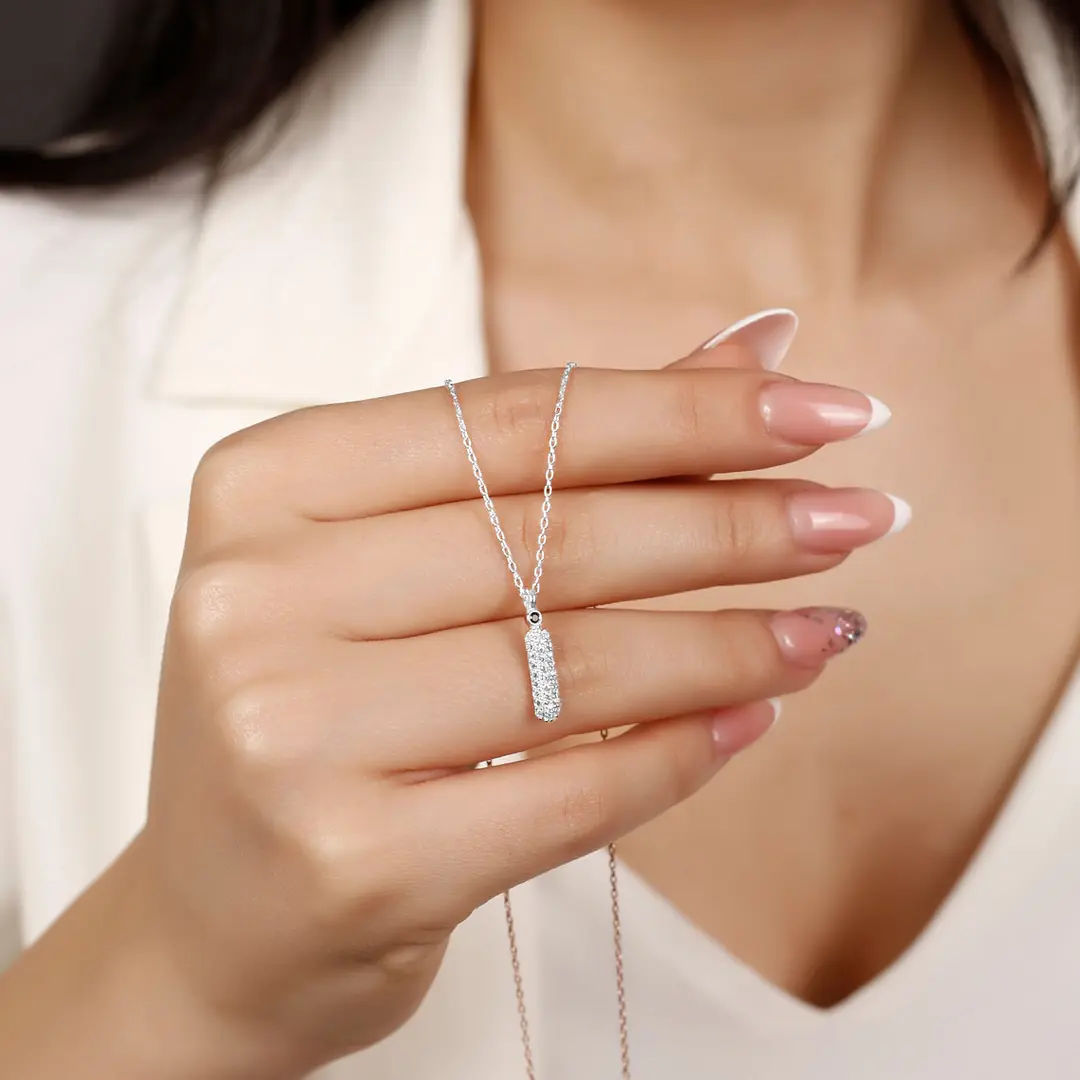 Women's Silver Necklace İ Letter Zircon Stone-set Balon Letter Women's Necklace