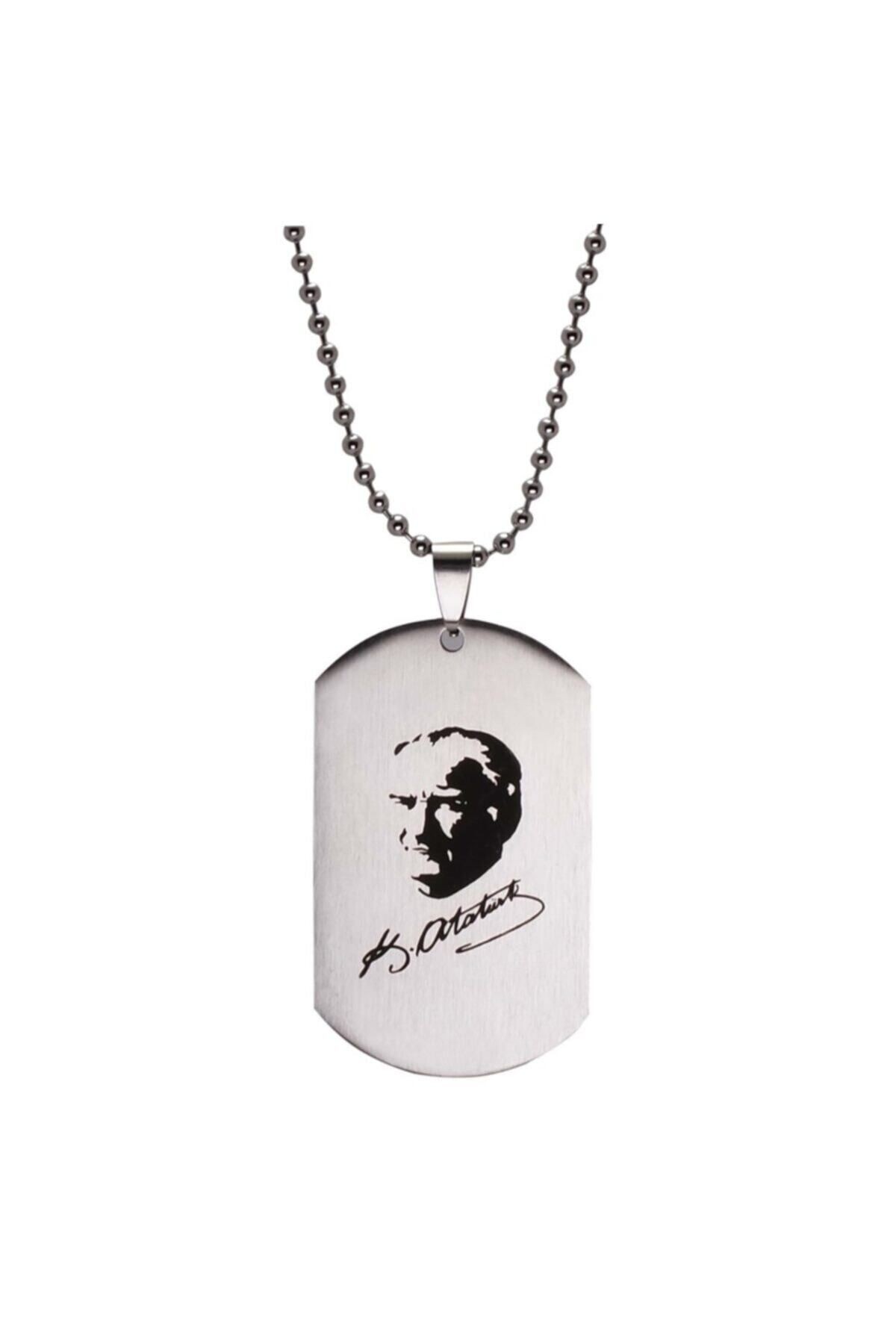Erkek Çelik Atatürk İmzalı Zincir Kolye