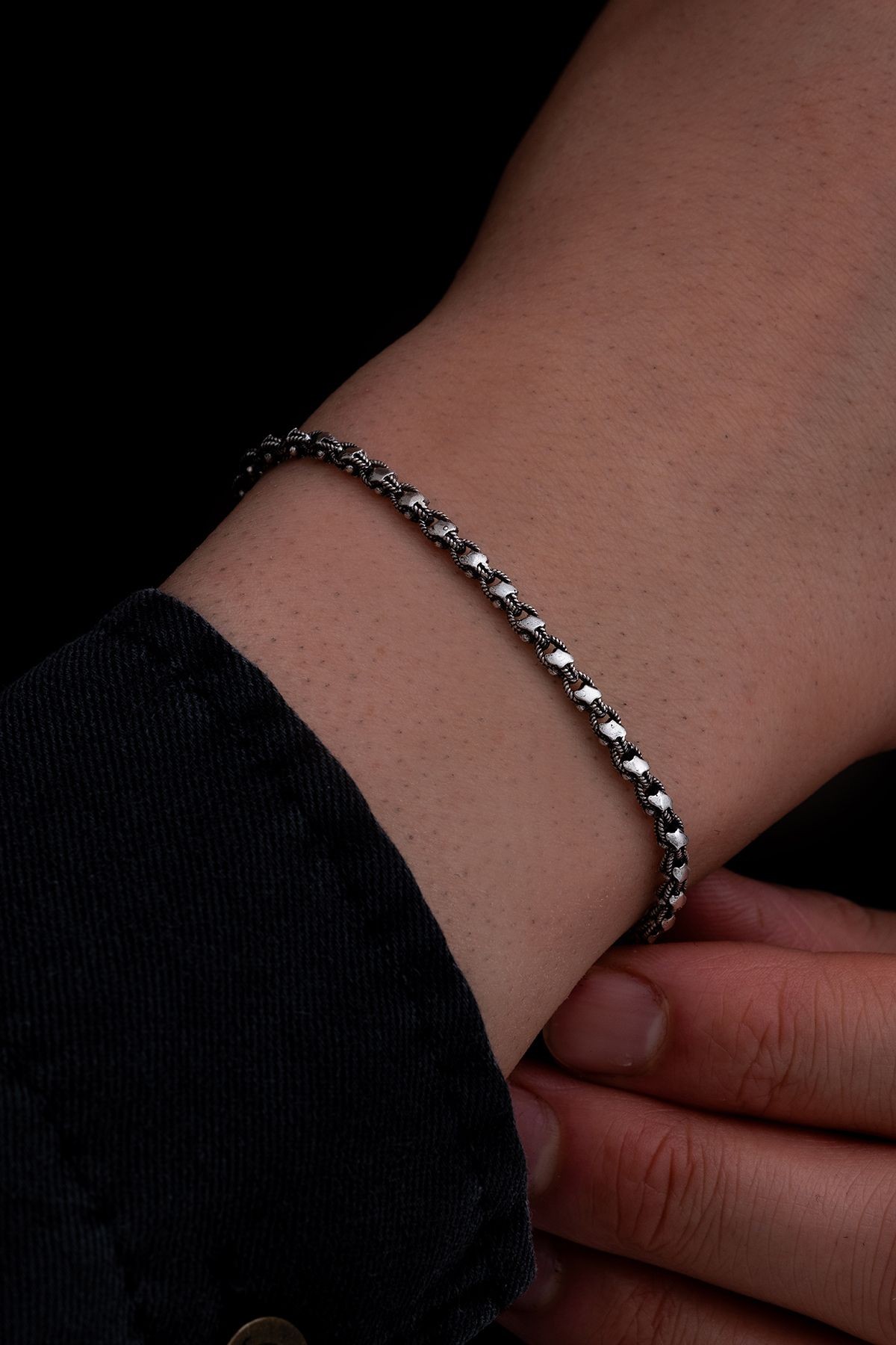 Erkek Gümüş Bileklik - 3mm Pullu Arnavut Zinciri Gümüş Bileklik