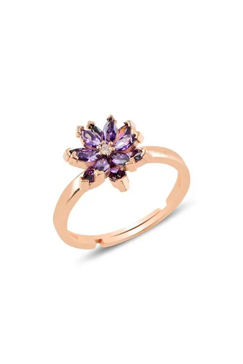 Stone-set Flower Motif Rose Silver Women's Ring GYZCCKMDLM1-ROS