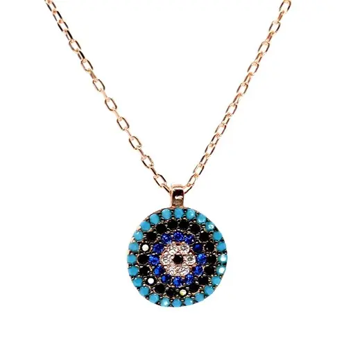 Evil Eye Bead Rose Color Women's Silver Necklace Chain