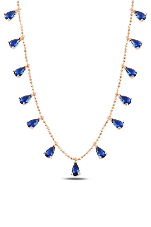 Sapphire Stone-set Rose Women's Silver Necklace GKLTSKLYM3D-ROS