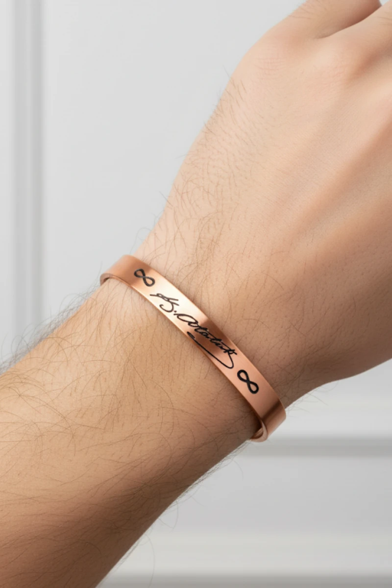 Erkek Kadın Bakır Bileklik - Mustafa Kemal Atatürk İmzalı Bakır Bilezik