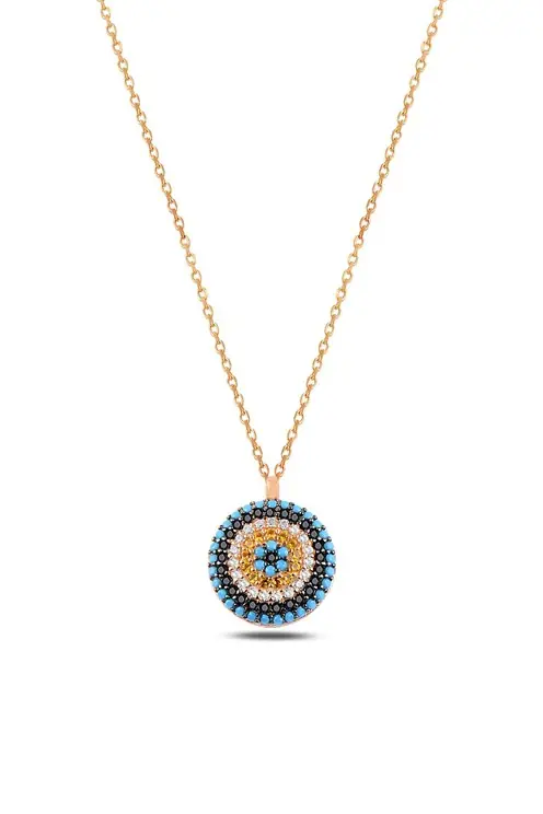 Women's Silver Necklace Stone-set Evil Eye Bead Figured Silver Necklace