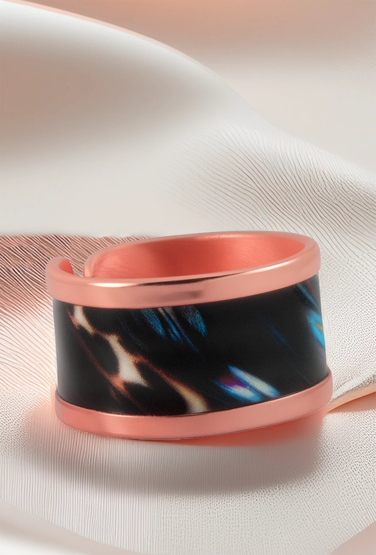 Kadın Bakır Bileklik Yüzük Set - Andrelina Model Özel Baskı Metal Kutu Ve Doğal Taşlar