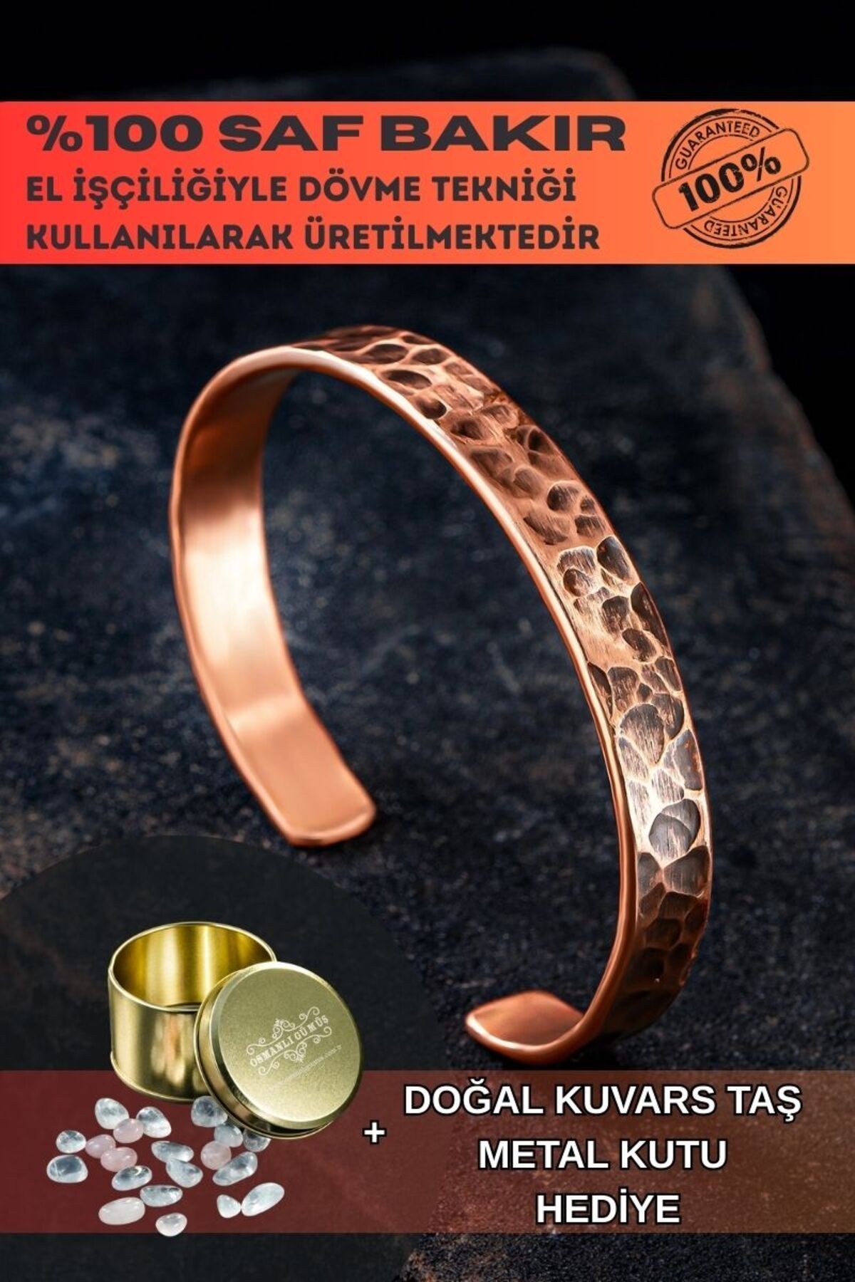 Saf Dövme Bakır Bileklik El Işçiliği Grift Kelepçe Metal Kutu Kuvars Taşlar Kadın Erkek Bilezik