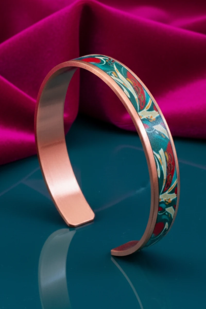 Kadın Bakır Bileklik Yüzük Set - Garden Model Özel Baskı Metal Kutu Ve Kuvars Taşı