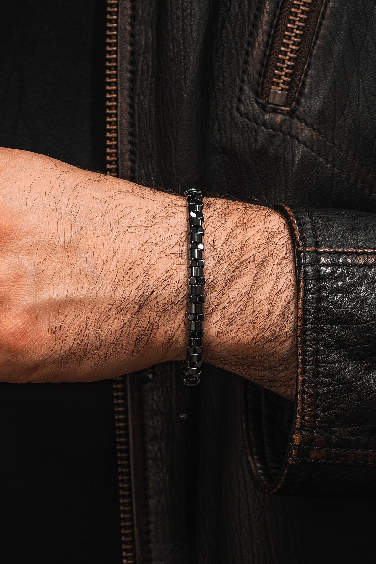 Erkek Kadın Doğal Taş Bileklik - Siyah Hematit Doğal Taşlı Makrome Model 4 Unisex Bileklik