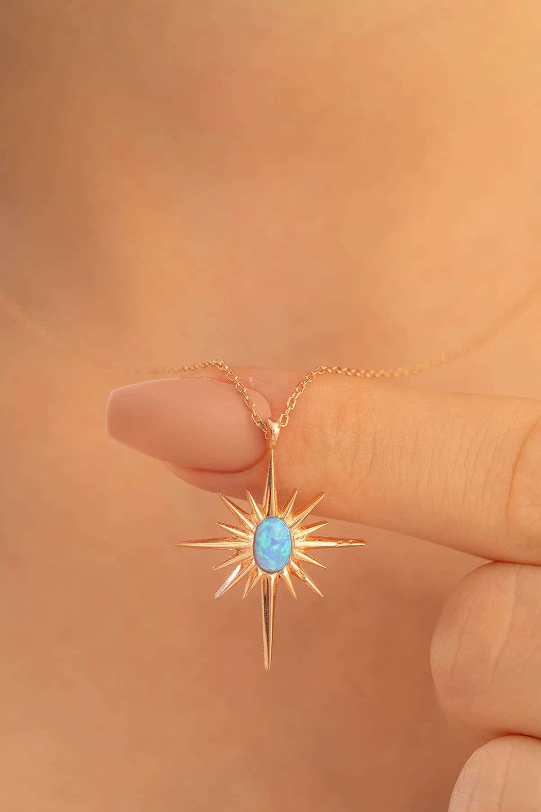 Women's Silver Necklace Rose Gold Plated Color Blue Opal Stone-set Polar Star Silver Necklace