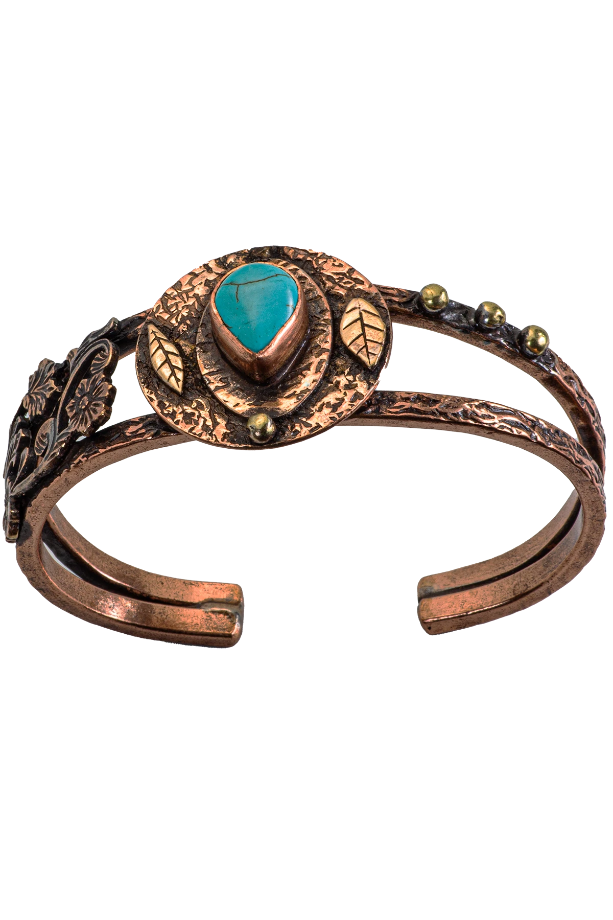 Kadın Bakır Bileklik - Turkuaz Firuze Taşlı Damla Model Kadın Bilezik Metal Kutu ve Doğal Taşlar