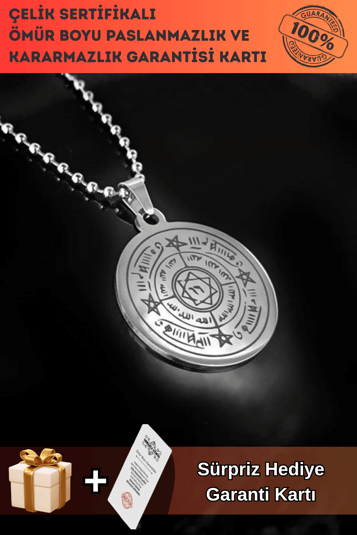 Celcelutiye Ve İsmi Azam Vefki Esma Erkek Bayan Çelik Kolye Top Zincir CKLCELCELUT-GMS