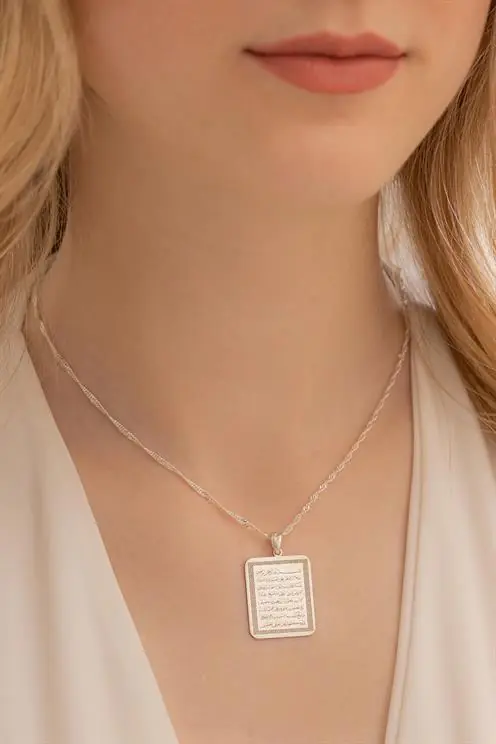 Women's Necklace-Gümüş Ayat al-Kursi Duası Engraved Women's Necklace