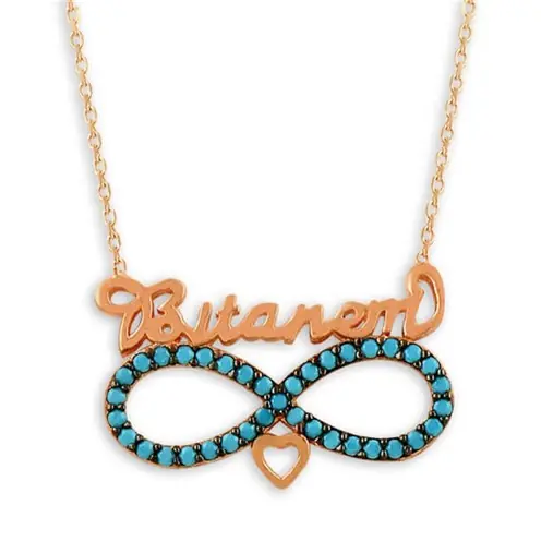 Sevgiliye Gift Turquoise Stone-set Bitanem Infinity Women's Silver Necklace