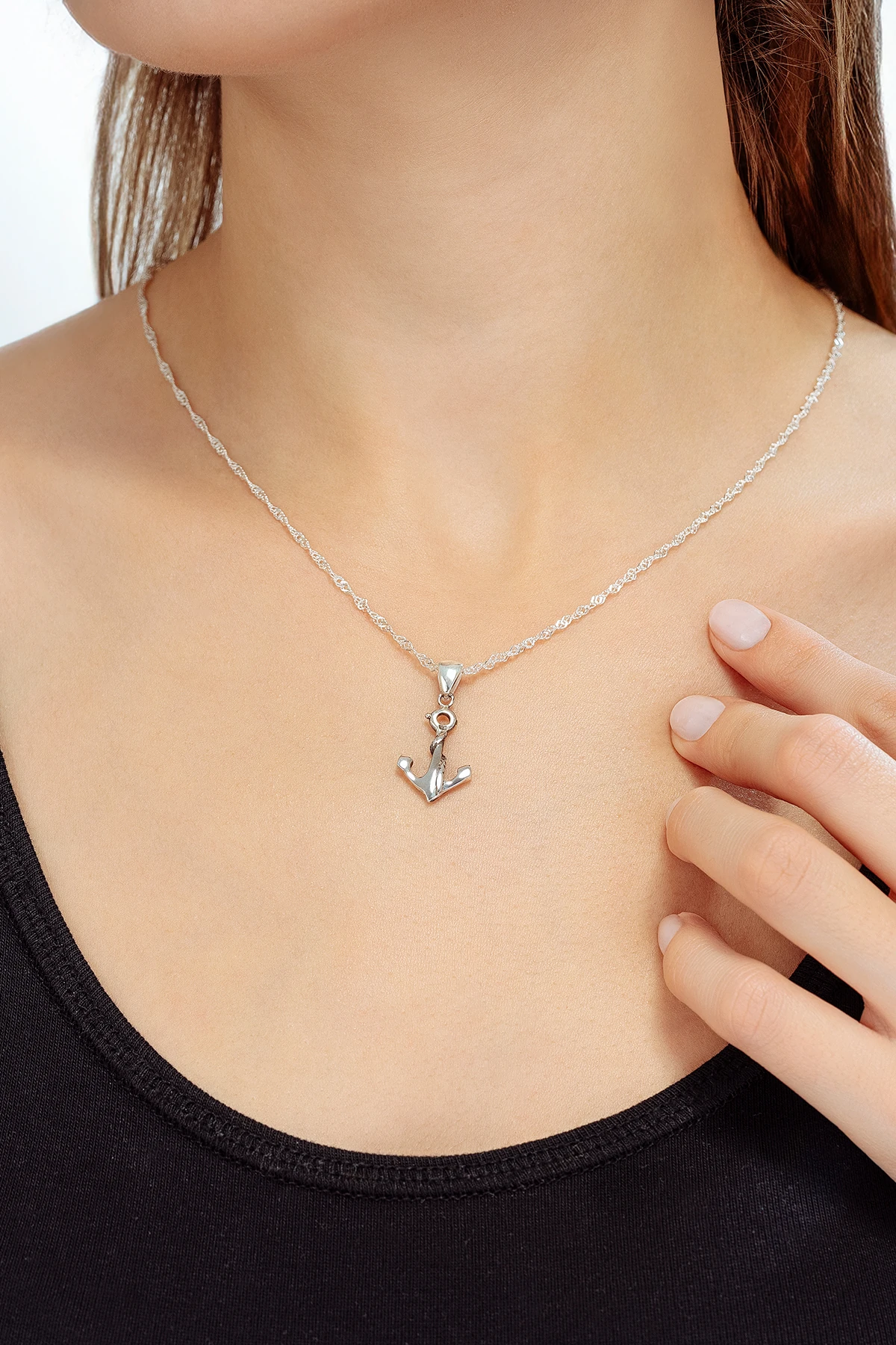 Gemi Çapası Gümüş Bayan Kolye Küçük Boy