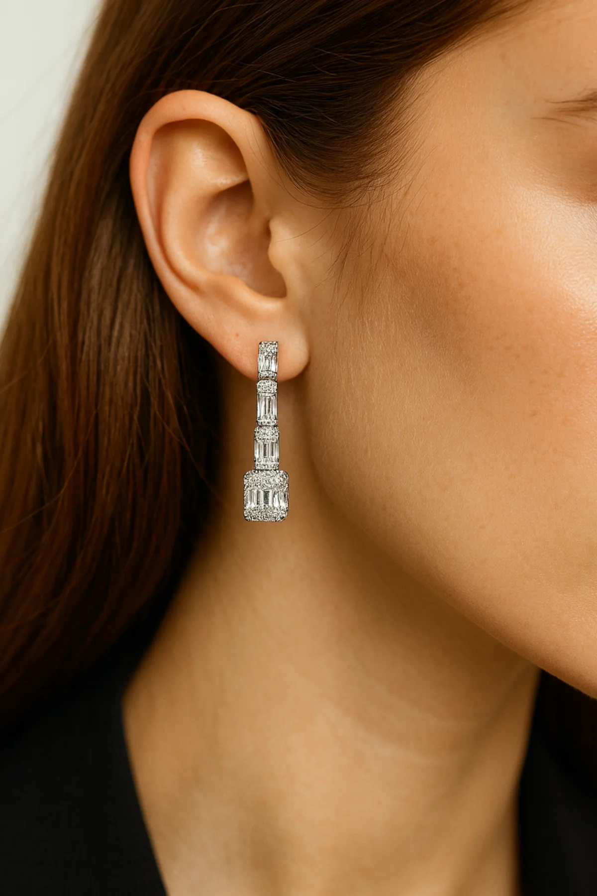 Kadın Gümüş Küpe - Dilruba Baget Taşlı Kare Küpe