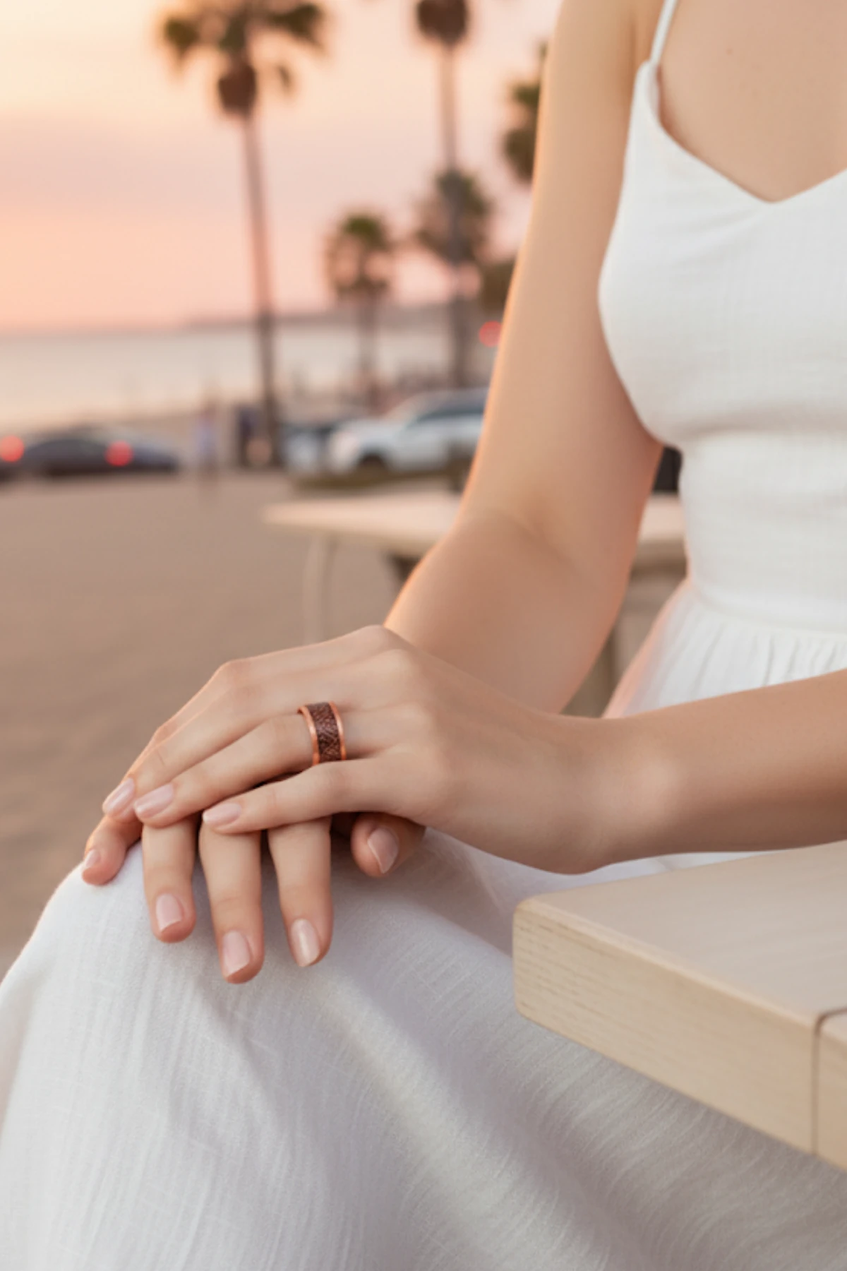 Kadın Bakır Bileklik Yüzük Set - Stella Model Özel Baskı Metal Kutu Ve Kuvars Taşı