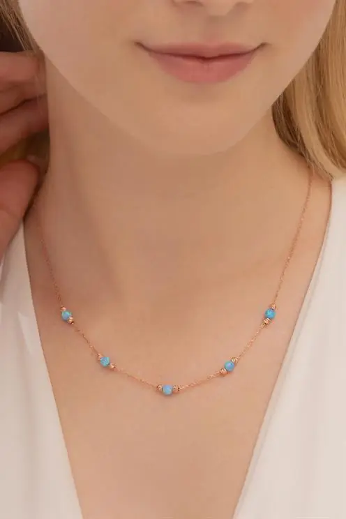 Opal Stone-set Rose Gold Plated Women's Silver Necklace