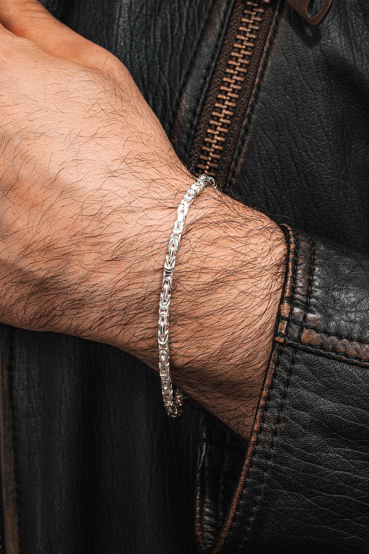 Parlak Kare Kral 3.5 mm Erkek Gümüş Bileklik