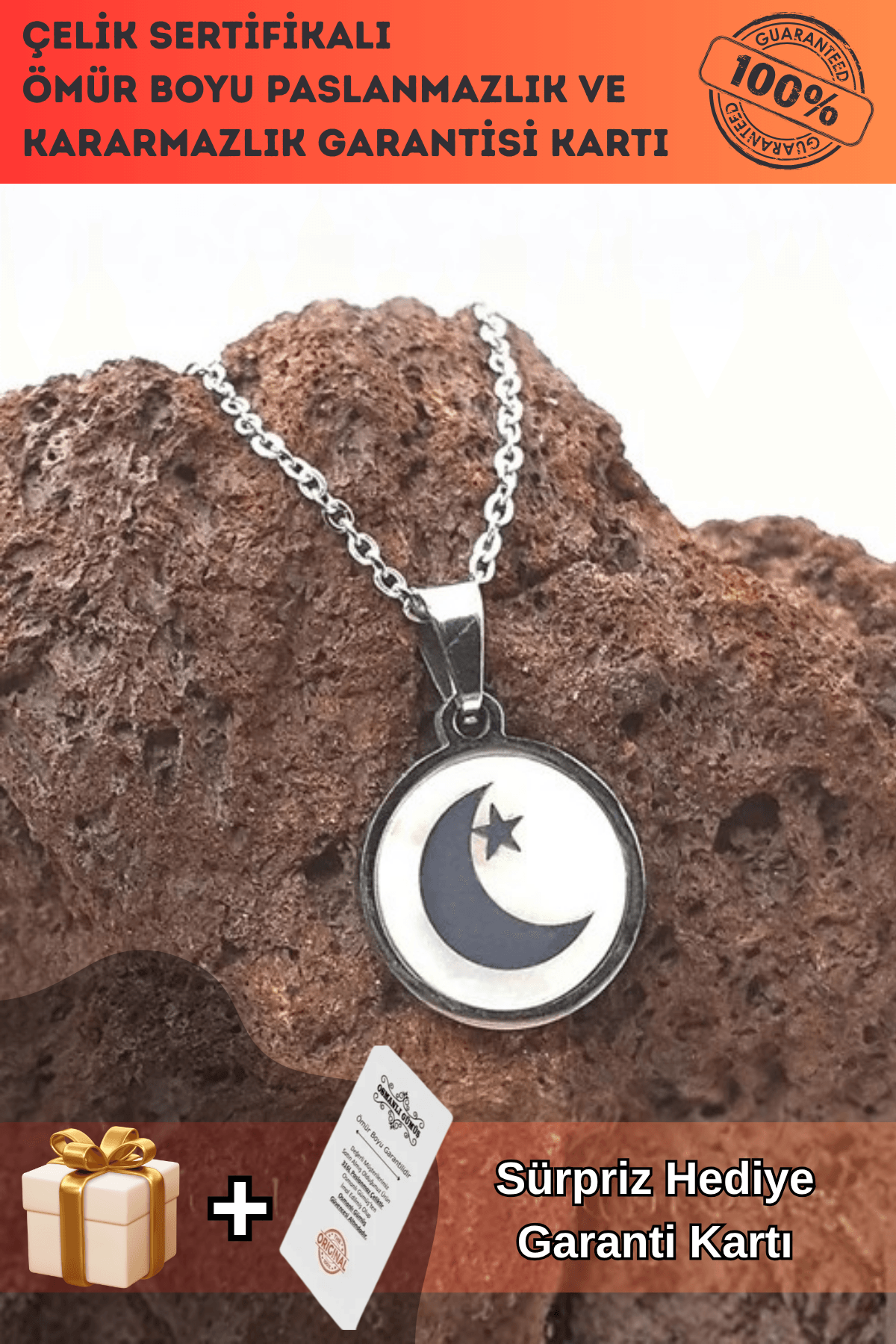 Ay Yıldız Paslanmaz Çelik Bayan Kolye