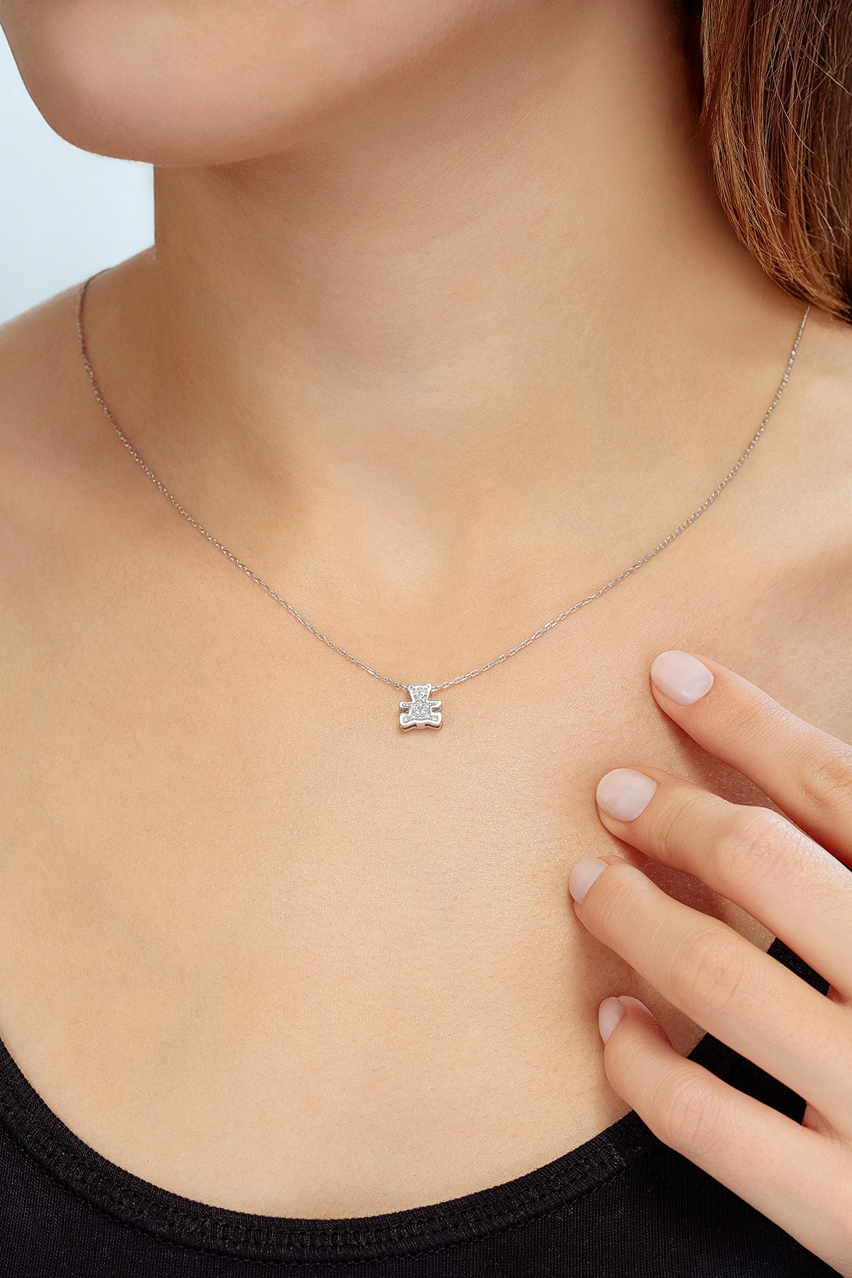 Kadın Gümüş Kolye - Swarovski Taşlı Zirconia Ayıcık Motifli Kadın Kolye