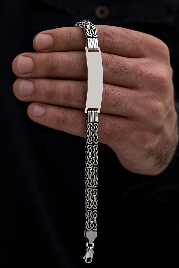 Erkek Gümüş Bileklik - İsim Tarih Yazılabilen Çift Kral Künye 925 Ayar Gümüş Bileklik