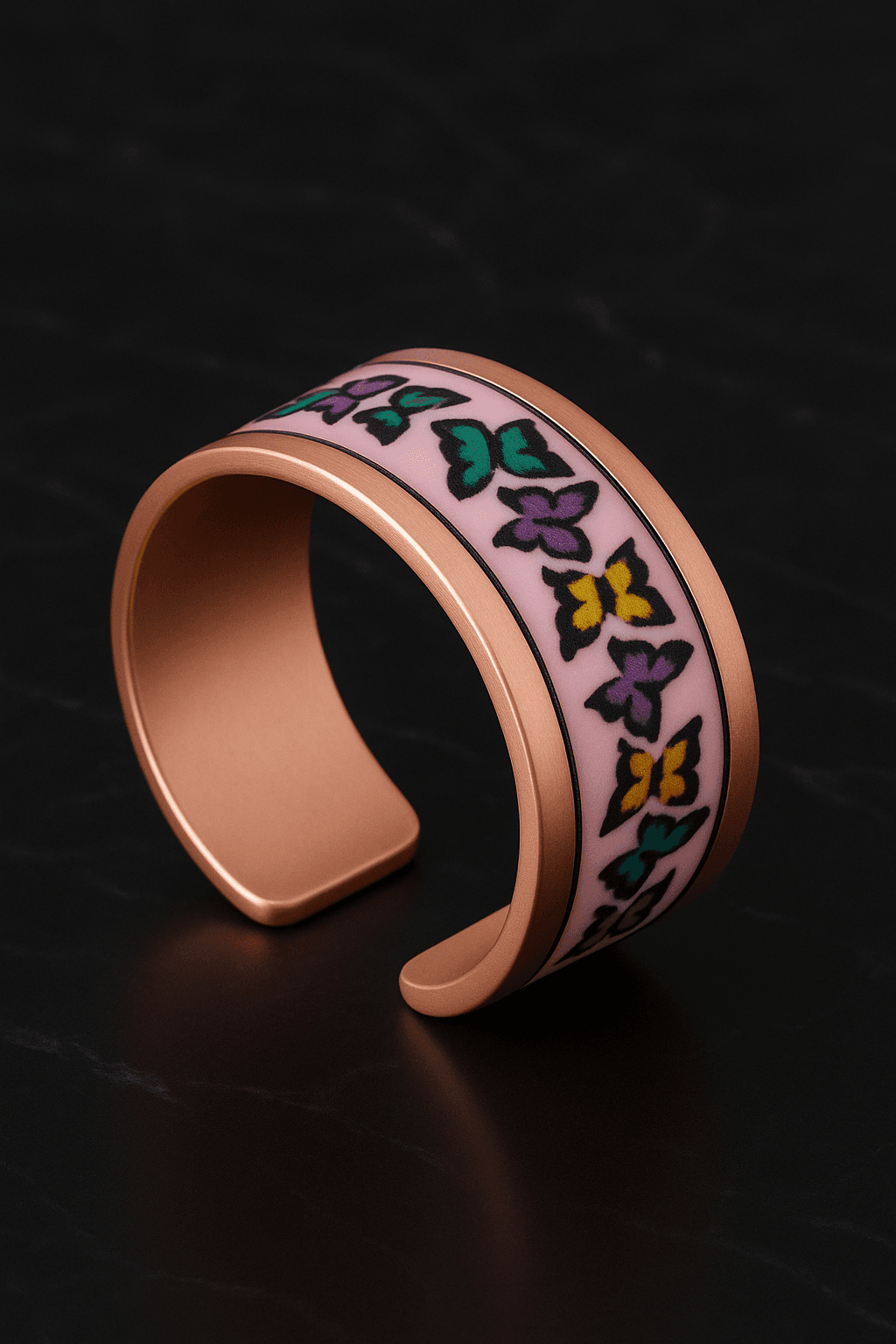 Kadın Bakır Yüzük - Butterfly Model Özel Baskı Metal Kutu Ve Kuvars Taşı
