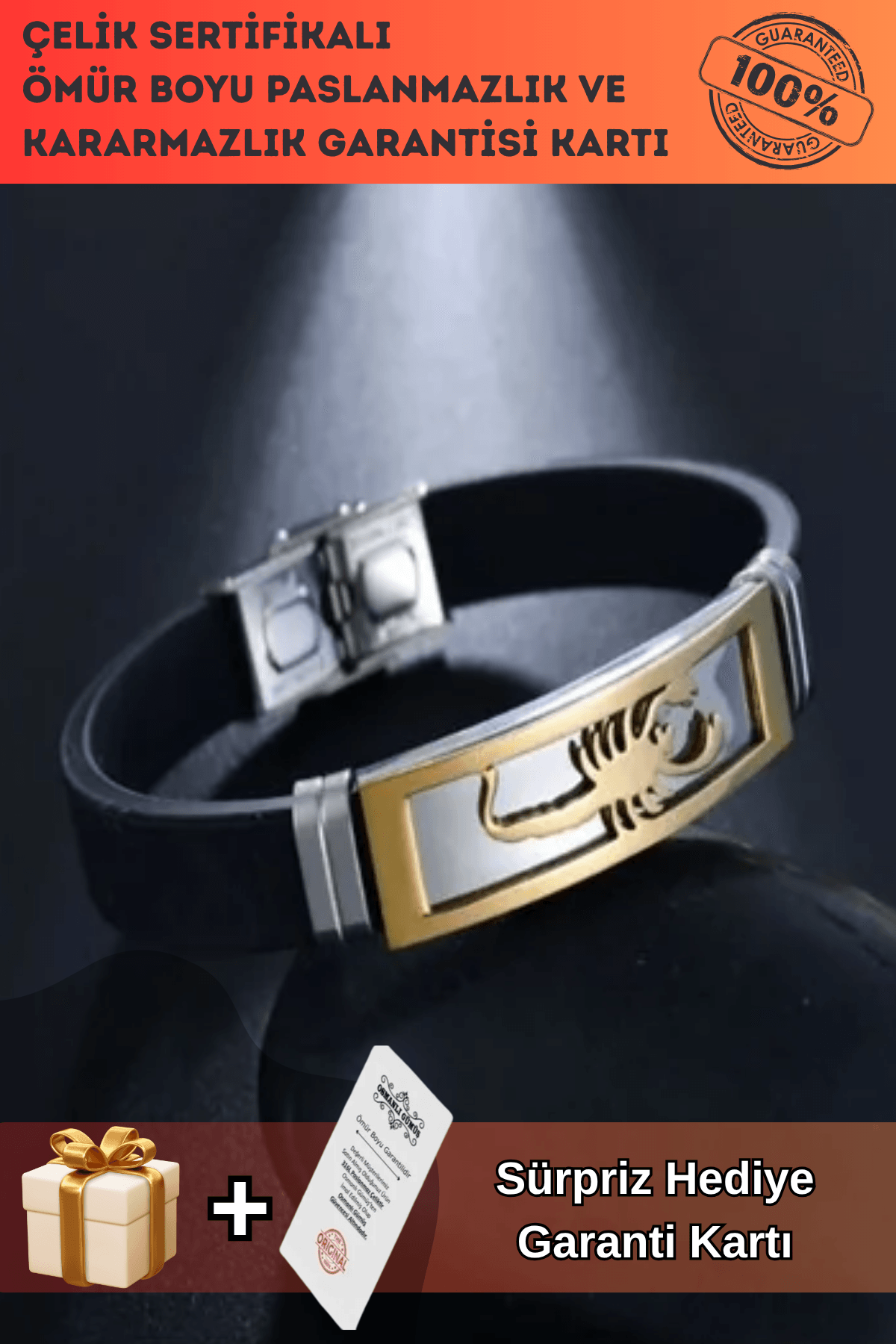 Akrep Figürlü Deri Kauçuk Çelik Erkek Bileklik