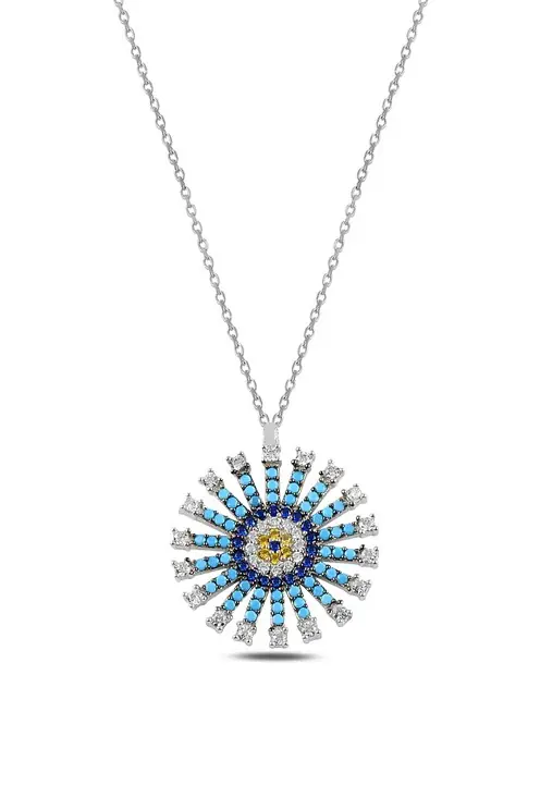 Women's White Evil Eye Amulet Sun Silver Necklace