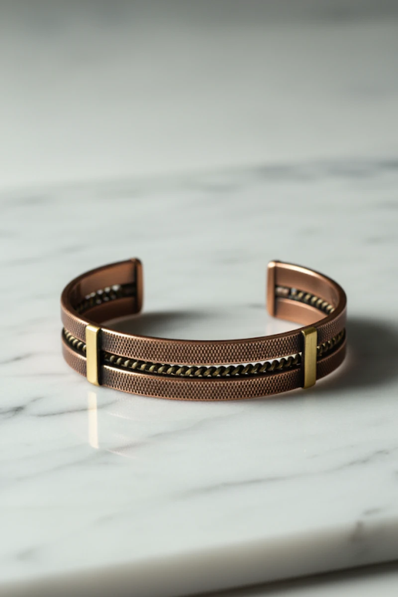 Erkek Kadın Bakır Bileklik - Atlas Otantik Model Bakır Bilezik Metal Kutu Ve Doğal Taşlar