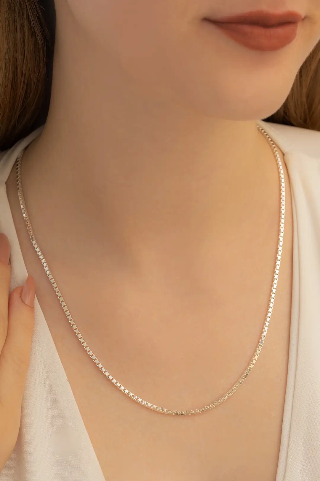 Women's Silver Necklace 2mm 925 K Cube Chain Silver Necklace