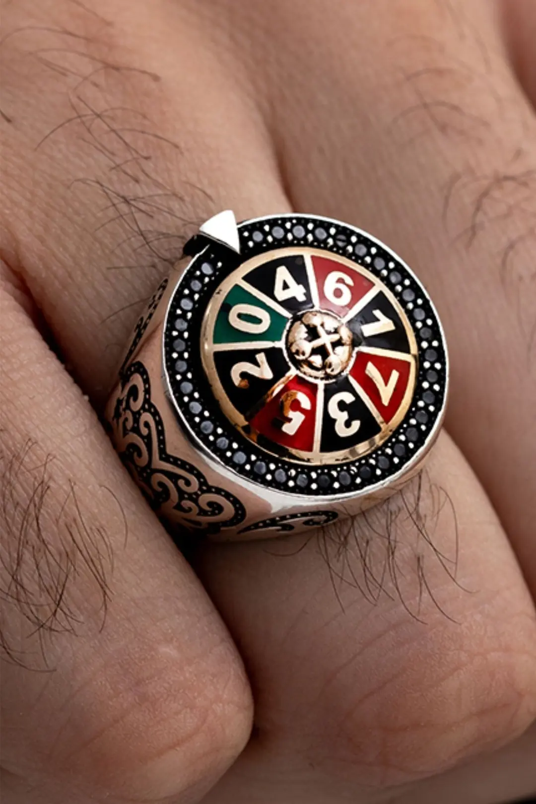 Las Vegas Rulet Döner Başlı Men's Silver Ring